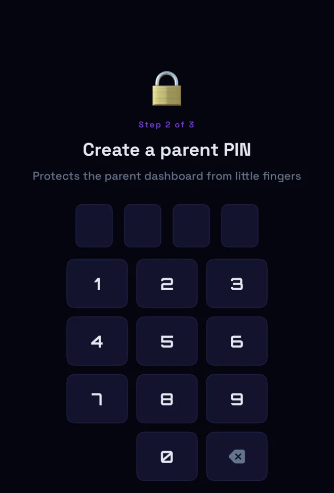 Create a parent PIN screen with a number keypad